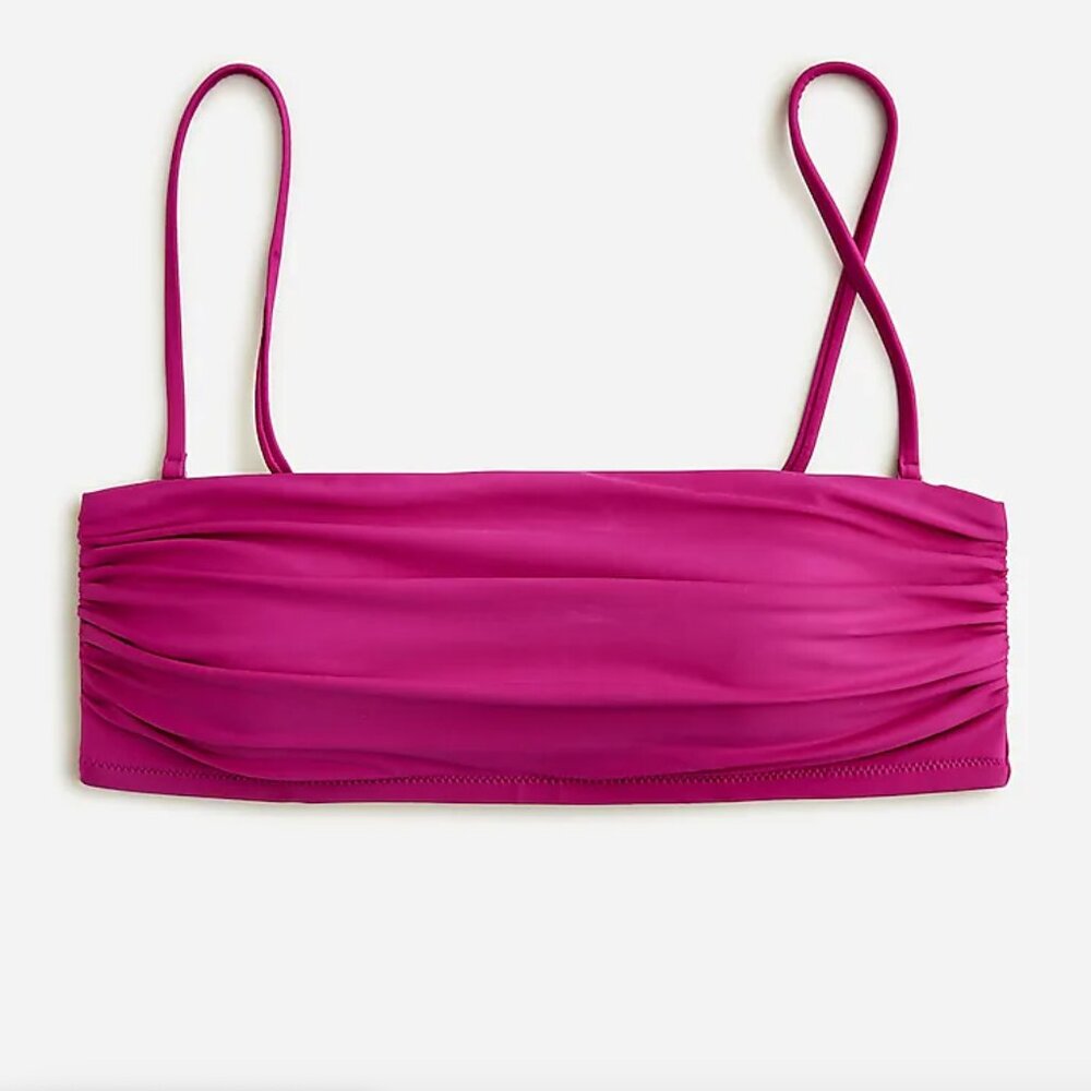 NWT J.Crew Ruched bandeau bikini top, Magenta Orchid XS